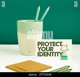 Conceptual caption Protect Your Identity, Word for secure from data breach and information security Stock Photo