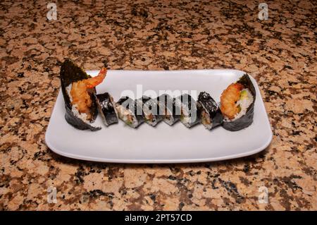 Traditional and authentic Japanese cusine know as a Sushi Roll Stock Photo