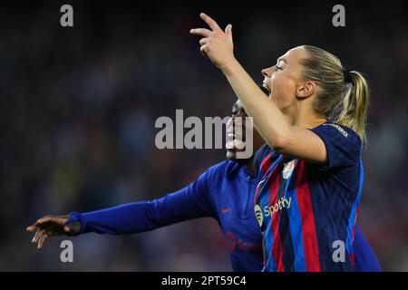 Barcelona, Spain. April 27, 2023 Fridolina Rolfo of FC Barcelona celebrates the victory at full time during the UEFA Womens Champions League match, Semi-Finals, 2nd leg between FC Barcelona v Chelsea FC played at Spotify Camp Nou Stadium on April 27, 2023 in Barcelona, Spain. (Photo by Colas Buera / PRESSIN) Stock Photo