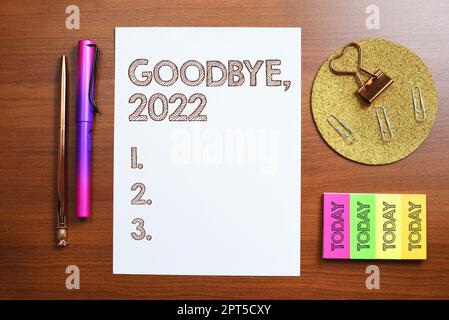 Text showing inspiration Goodbye 2022, Business overview New Year Eve Milestone Last Month Celebration Transition Stock Photo