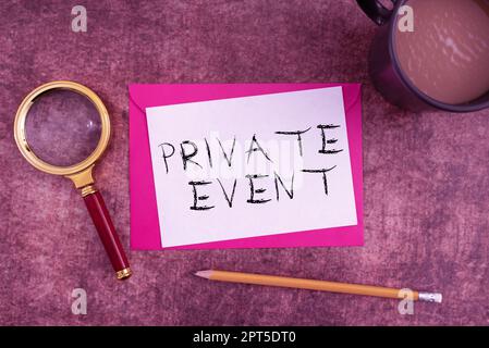 Text caption presenting Private Event, Business showcase Exclusive Reservations RSVP Invitational Seated Stock Photo