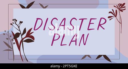 Text caption presenting Disaster Plan, Word for Respond to Emergency Preparedness Survival and First Aid Kit Stock Photo