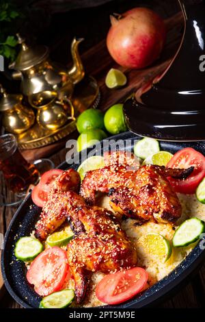 couscous with fried chicken wings spicy Stock Photo
