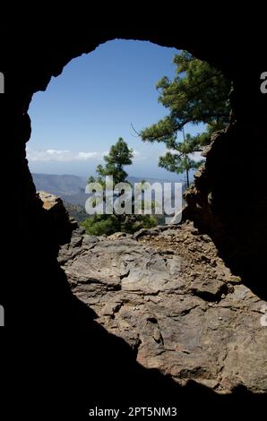 Hole in the rock. Degollada del Agujero. Integral Natural Reserve of Inagua. Tejeda. Gran Canaria. Canary Islands. Spain. Stock Photo