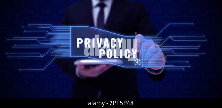 Sign displaying Privacy Policy, Business concept Documentation regarding the management of the client s is data Stock Photo