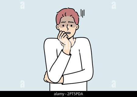 Anxious young man feeling terrified and worried. Unhappy guy feel afraid and astonished. Emotion control and mental problems. Vector illustration. Stock Photo