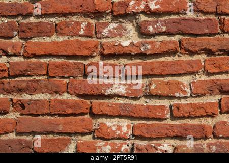 Full frame dark coarse brick wall background with copy space Stock Photo