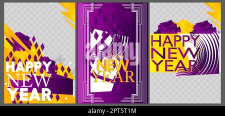 Luxury deluxe Happy New Year vector illustration poster set. Stock Vector