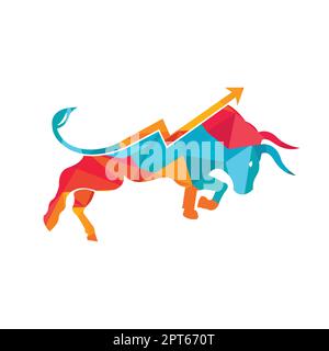 Financial bull logo design. Trade Bull Chart, finance logo. Economy finance chart bar business productivity logo icon. Stock Vector
