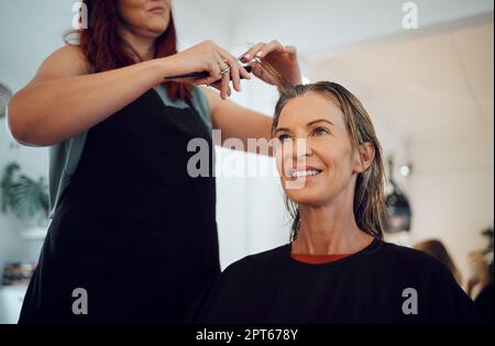 Beauty salon hairdresser and hair cut for woman customer