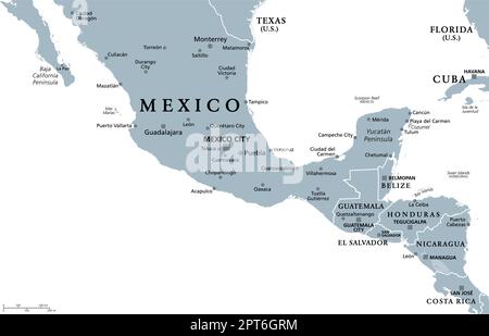 Mesoamerica, gray political map, pre Columbian region and cultural area Stock Vector