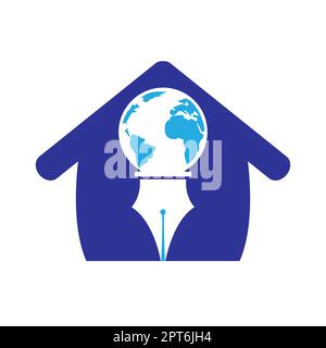 Pen nib and globe logo vector. Education Logo. Institutional and educational vector logo design. Stock Vector