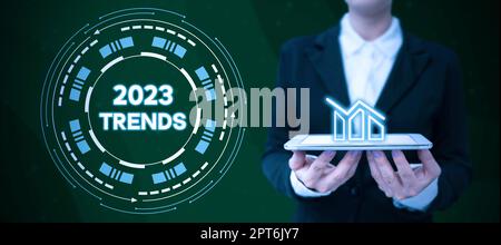 Conceptual caption 2023 Trends, Internet Concept things that is famous for short period of time in current year Stock Photo