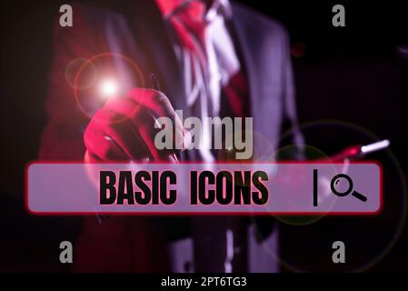 Writing displaying text Basic Icons, Business idea pictogram or ideogram displayed on a computer screen or phone Stock Photo