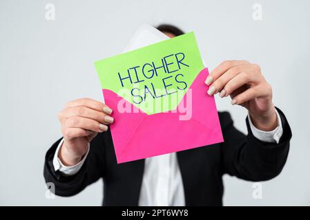 Conceptual display Higher Sales, Business concept The average sold products and services of a company has grown Stock Photo