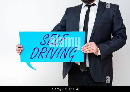 Handwriting text Self Driving, Business concept Autonomous vehicle Ability to navigate without human input Stock Photo