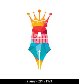 Castle pen education vector logo design. Fort with pen and crown icon design. Stock Vector
