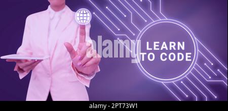 Hand writing sign Learn To Code, Business idea Learn to write Software Be a Computer Programmer Coder Stock Photo