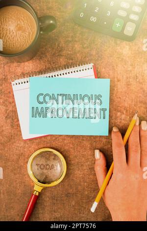 Hand writing sign Continuous Improvement, Business concept Ongoing Effort to Advance Never ending changes Stock Photo