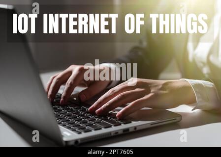 Conceptual caption Iot Internet Of Things, Internet Concept Network of Physical Devices send and receive Data Stock Photo