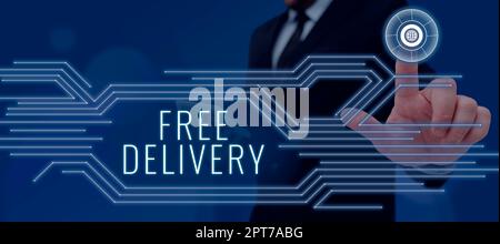 Writing displaying text Free Delivery, Word for Shipping Package Cargo Courier Distribution Center Fragile Stock Photo