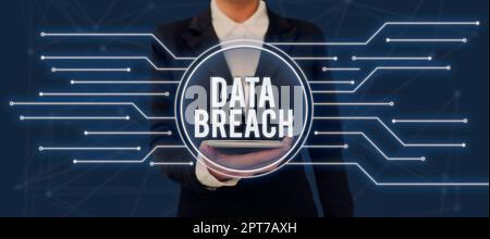 Conceptual caption Data Breach, Internet Concept security incident where sensitive protected information copied Stock Photo