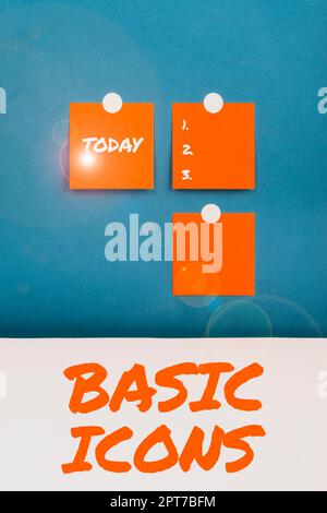 Conceptual display Basic Icons, Word Written on pictogram or ideogram displayed on a computer screen or phone Stock Photo