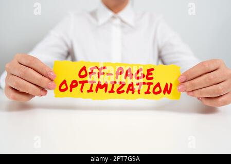 Handwriting text Off Page Optimization, Word Written on Website External Process Promotional Method Ranking Stock Photo