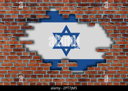 3D Flag of Israel behind the broken old stone wall background Stock ...
