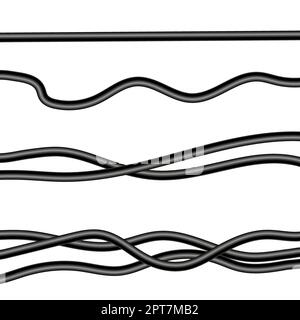 Set of Black Cables Isolated on White Background. Stock Vector