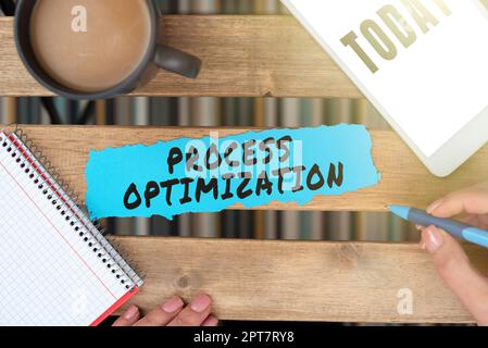 Text caption presenting Process Optimization, Business idea Improve Organizations Efficiency Maximize Throughput Stock Photo