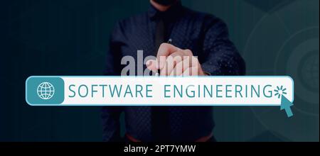 Text caption presenting Software Engineering, Business approach Program Development in Systematic Quantifiable approach Stock Photo