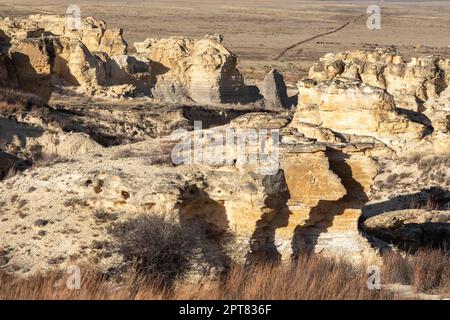 Oakley, Kansas, Little Jerusalem Badlands State Park preserves the largest Niobrara chalk formation in Kansas. The park is a joint project of The Stock Photo