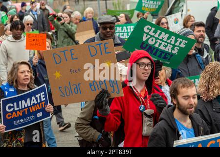 Royal Oak, Michigan USA, 22 April 2022, The Oakland County (Michigan) Earth Day Climate March drew hundreds in suburban Detroit who urged action to Stock Photo