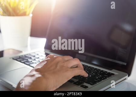 Web application development. programmer woman writing program code sitting at workplace in office, software developer hands coding HTML programming wi Stock Photo
