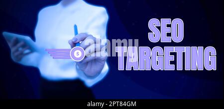 Conceptual caption Seo Targeting, Word for Specific Keywords for Location Landing Page Top Domain Stock Photo