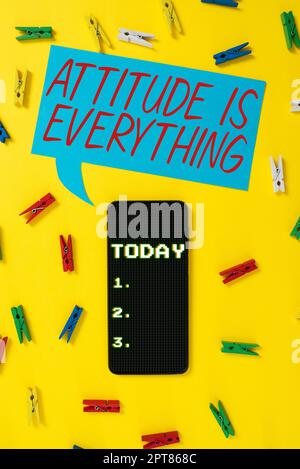 Writing displaying text Attitude Is Everything, Business showcase Positive Outlook is the Guide to a Good Life Stock Photo