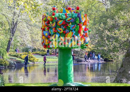 Europe, Netherlands, South Holland, Lisse. April 26, 2022. Sculpture Levenboom, Tree of Life, by Jo Naus and Marjan Tabak. Stock Photo