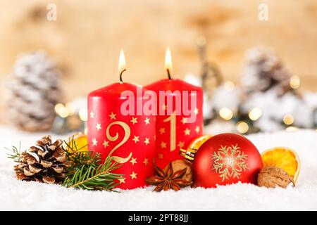 Second 2nd Sunday in advent with candle Christmas time decoration deco Stock Photo