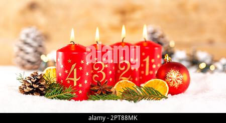 Fourth 4th Sunday in advent with candle Christmas time decoration banner panorama deco Stock Photo