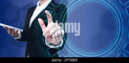 Business Man Presenting New Futuristic Technologies. Stock Photo