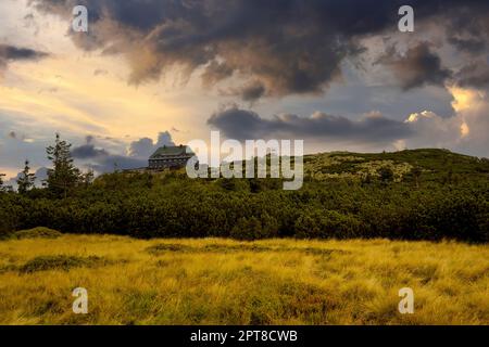 Sunny October view of the Sudetes. Stock Photo