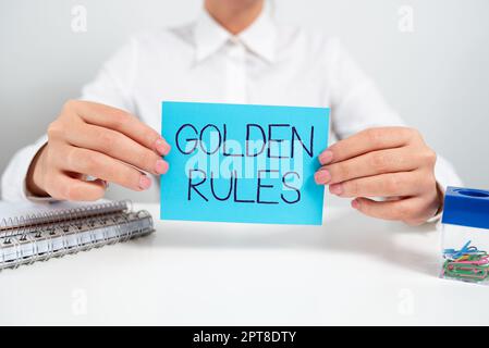 Writing displaying text Golden Rules, Business approach Basic principle that should be followed Important Principle Stock Photo