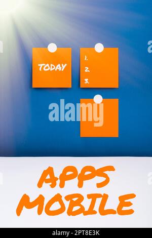 Handwriting text Apps Mobile, Word Written on computer program designed to run on phone hand held device Stock Photo