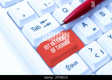 Conceptual caption Iot Internet Of Things, Business showcase Network of Physical Devices send and receive Data Stock Photo