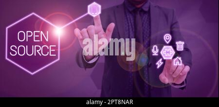 Text caption presenting Open Source, Business idea contains the source code that can be modified and enhanced Stock Photo