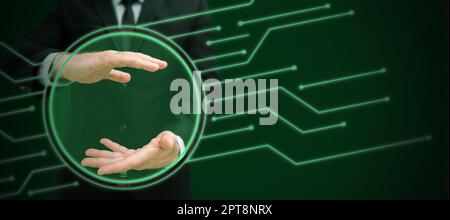 Business Man Presenting New Futuristic Technologies. Stock Photo