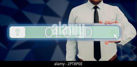 Inspiration showing sign Cloud, Business showcase running workloads remotely over internet in commercial provider data Man With Smartphone Displaying Stock Photo
