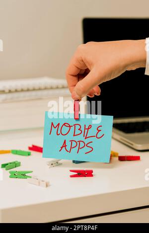 Handwriting text Mobile Apps, Word Written on a software application designed to run on handheld devices Stock Photo