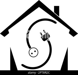 House, Power Plug, Socket, Sticker Label, Electrician, Handyman, Logo, Icon Stock Vector